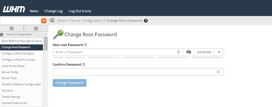 change WHM root password