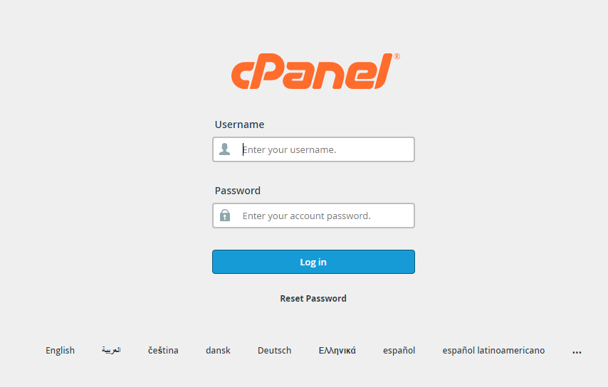 cPanel login page