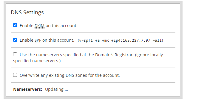create cpanel account - DNS settings