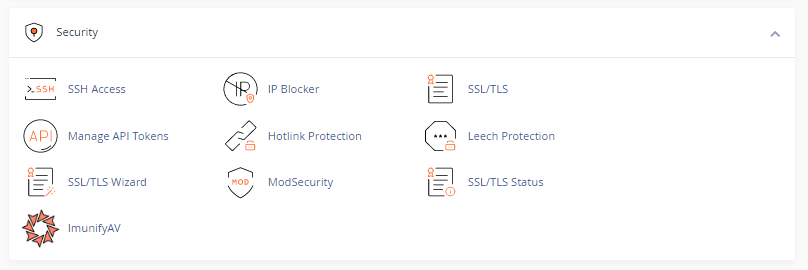 security section in cpanel