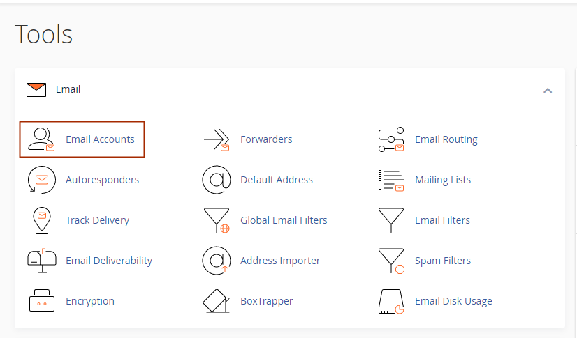 email accounts section in cPanel