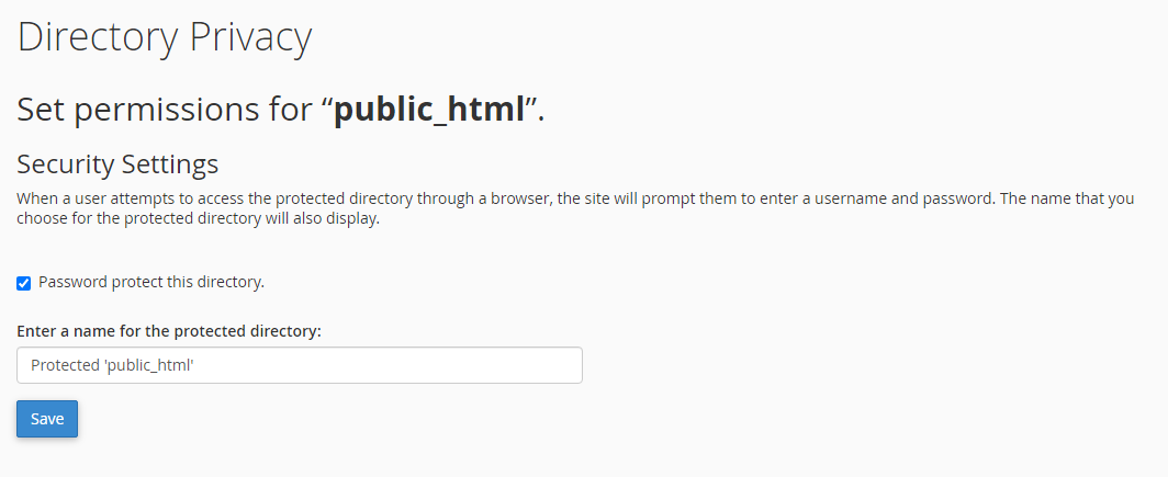 directory privacy settings in cPanel